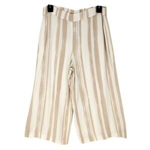 Chicos Pants 1 Womens Medium Beige Ivory Stripe Capri Wide Leg Beach Coastal
